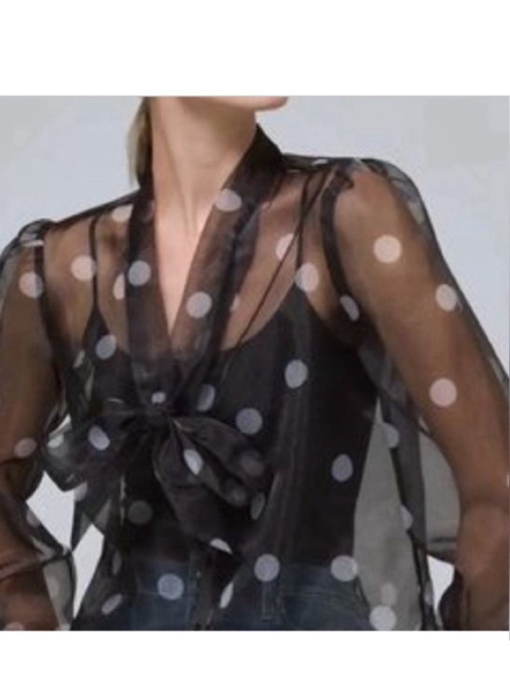 White House Black Market Black Sheer Polka Dot Bow-Tie Blouse